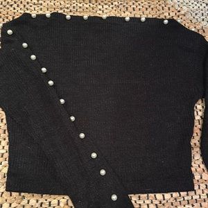 Black cropped top with pearl embellishments